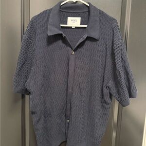 WAX Navy Short-Sleeve Knit Button-Down Shirt